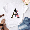 Custom Women T-shirt Fashion 26 Letters Flower Print Men Couple T-shirt Wholesale Graphic Multicolor Short Sleeve Tops Tee