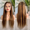Cheap Virgin Brazilian Hair High Density Straight 13x4 Highlight Colored Wigs Human Hair Transparent Lace Front Wig