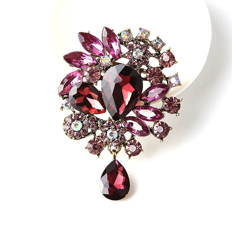 ROMANTIC Luxury Flower Women Brooch Pin Flower Colorful Rhinestone Water-drop Brooches