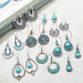 Factory Wholesale Boho Vintage Silver Earrings Women's Jewelry Set with Turquoise for Parties Weddings Gifts Main Material Alloy