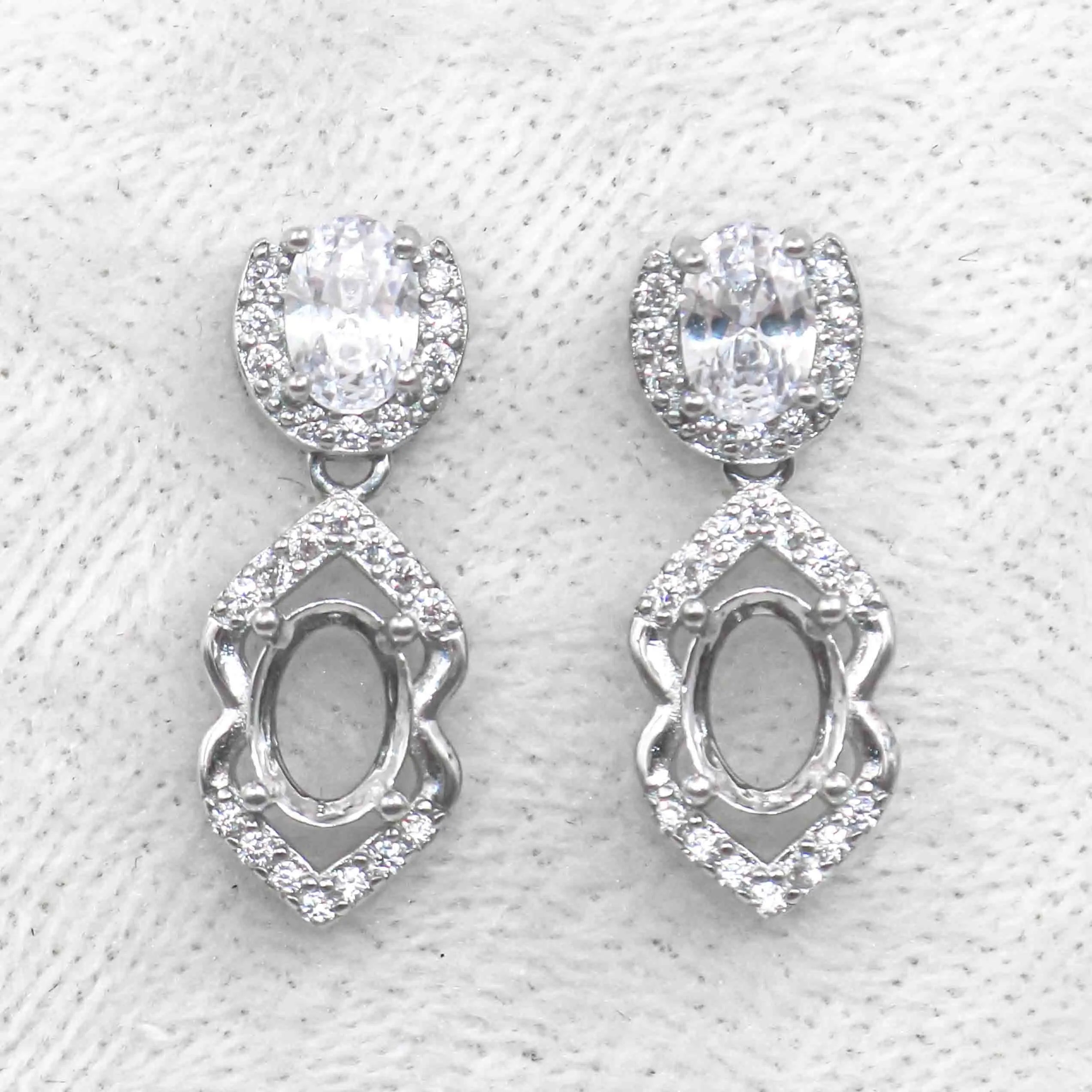Sterling Silver 5*7mm Semi Mount Stud Eardrops Empty Frame Support Blank Setting S925 Base Without Center Stone DIY for Inlay