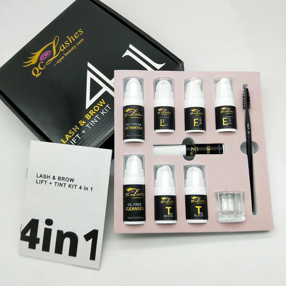 OEM ODM Waterproof Eyelash Brow Perming Set Private Label Long Lasting  Lash Lift  and Eyebrow Lift Tint Kit 4 in 1 Lash Lift