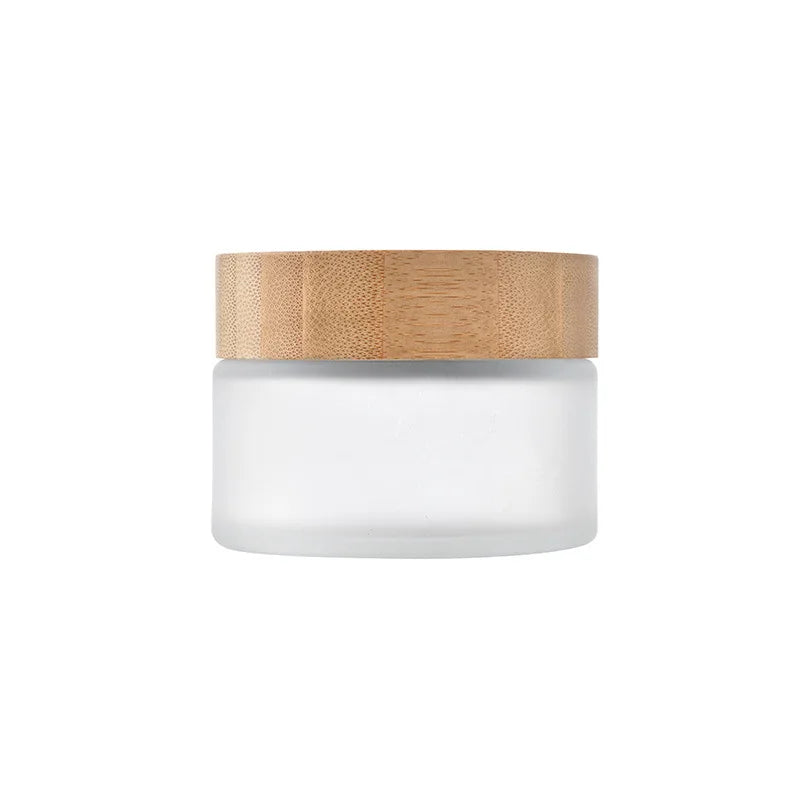 Custom Logo 15ml Round Glass Jar with Bamboo Lid 50g Capacity Plastic Cap for Serum and Skincare Products