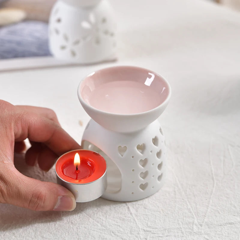 Ceramic Tealight & Aroma Burner Home Essential Oil Heater Scented Candle Jar Holder Perfume Wax Melt Burners