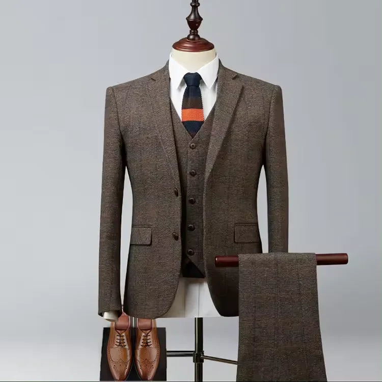 Wool Tweed Breathable Anti-Wrinkle Italian Design for Men Custom-made Single Breasted Business Formal Suit