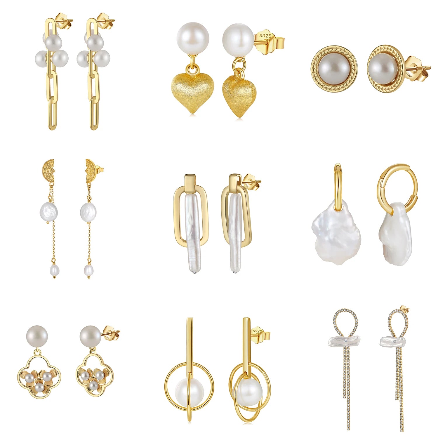 14K Gold Plated Freshwater Pearl Stud Earrings - 925 Sterling Silver Lightweight Chunky Design Hypoallergenic Bridal Gift