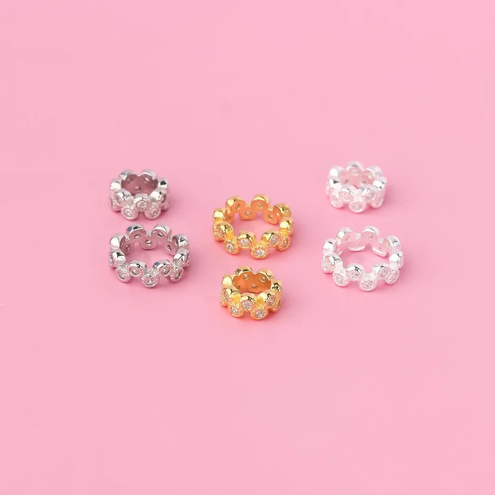 6mm 8mm Wave Circle Zircon Spacer Beads 925 Sterling Silver Dainty Zircon Round Beads for Jewelry Making Accessories Supplies