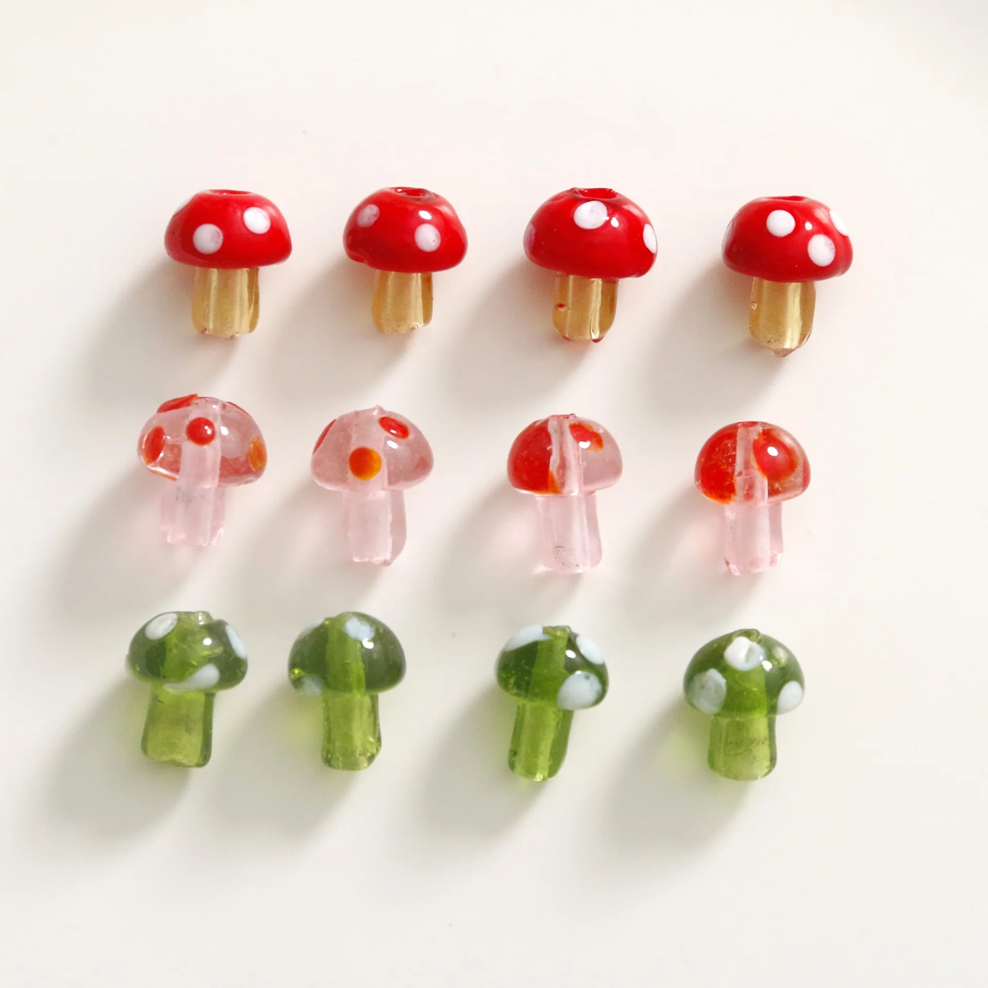 Cute 11*16mm 3D Straight Hole Spot Mushroom Charm Handmade Colorful Glass Beads for Bracelet Earring Jewelry Accessories