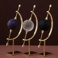 New Arrivals Natural Rose Quartz Obsidian Moon Carving Crystal Selenographic Globe