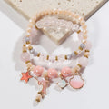 Korean Style 2pc Set Sea Ocean Holiday Jewelry Crack Stone Glass Ceramic Bracelet Epoxy Dolphin Shell Star Elastic Bracelet