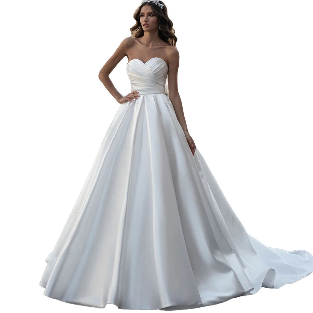 Customizable Modern Eco-Friendly Lace-up Back Design Elegant A-Line Evening Gowns Women Floor-Length Wedding Dresses Brides