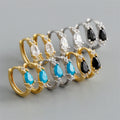 Fashion Trendy 925 Sterling Silver 18k Gold Plated Water Drop Shape Zircons Diamond Simple Hoop Earrings