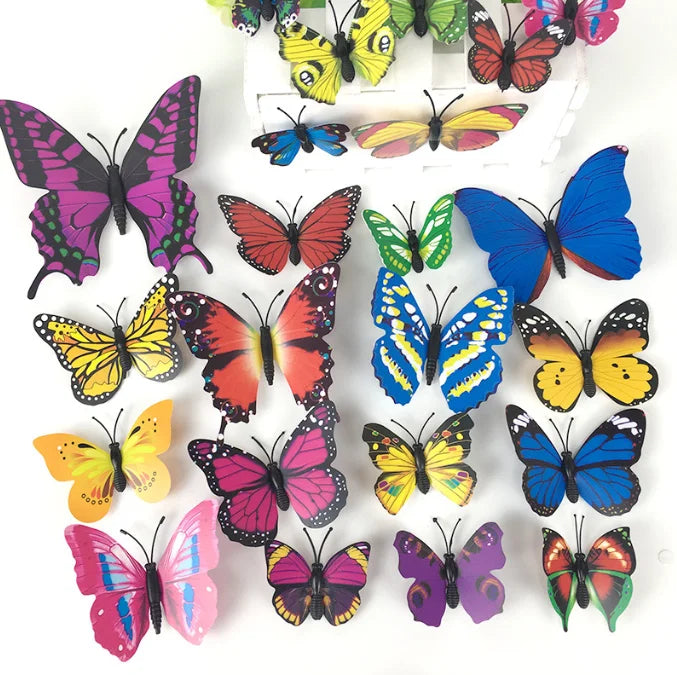 3D PVC Artificial Butterfly Brooch Clip Magnet Luminous Double-Sided Tape for Christmas Decoration Simulation Christmas Ornament