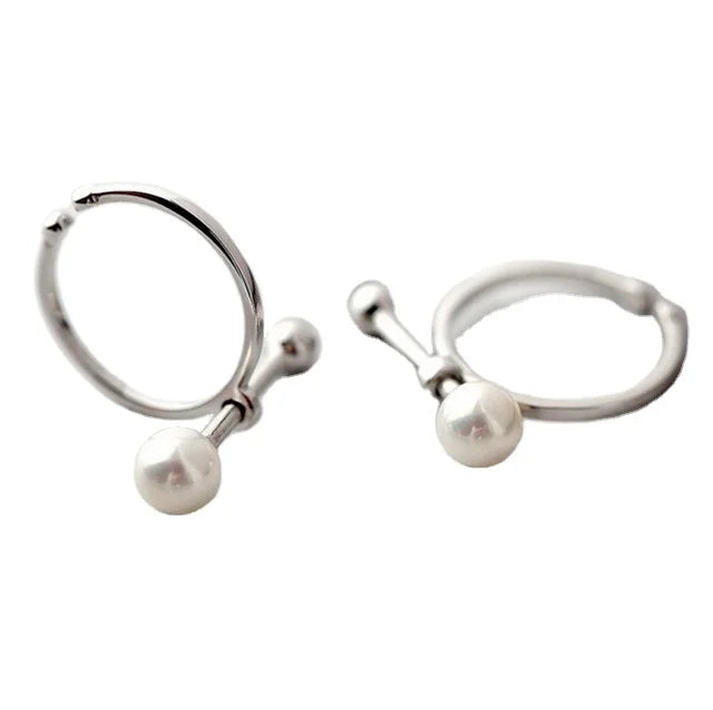 925 Silver Round Bar Mother Pearl Open Rings for Women Fashion Prevent Allergy Jewelry