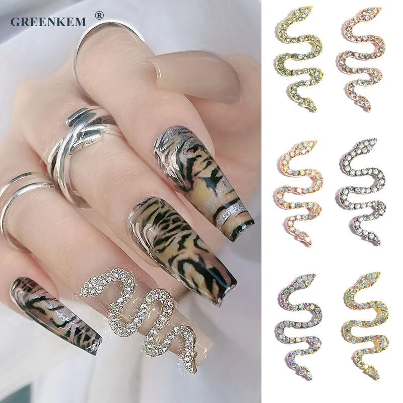 New Nail Art Accessories Nail Diamond Jewelry Alloy Diamond-Encrusted Snake 3D Nial Rhinestones