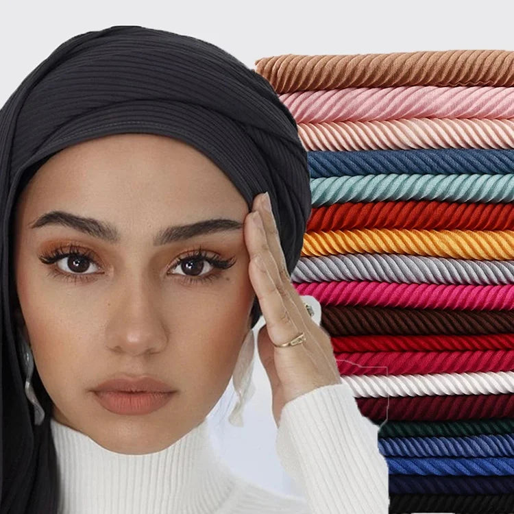 New Design Pleated Cotton Crinkle Hijab for Muslim Women Head Scarf Breathable Cotton Shawl