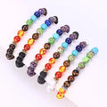 Natural Stone Beaded Bracelet 7 Chakra Gold Plated Yoga Lava Stone Bangle Ball Shape Volcanic Rocks for Healing Balance Energy