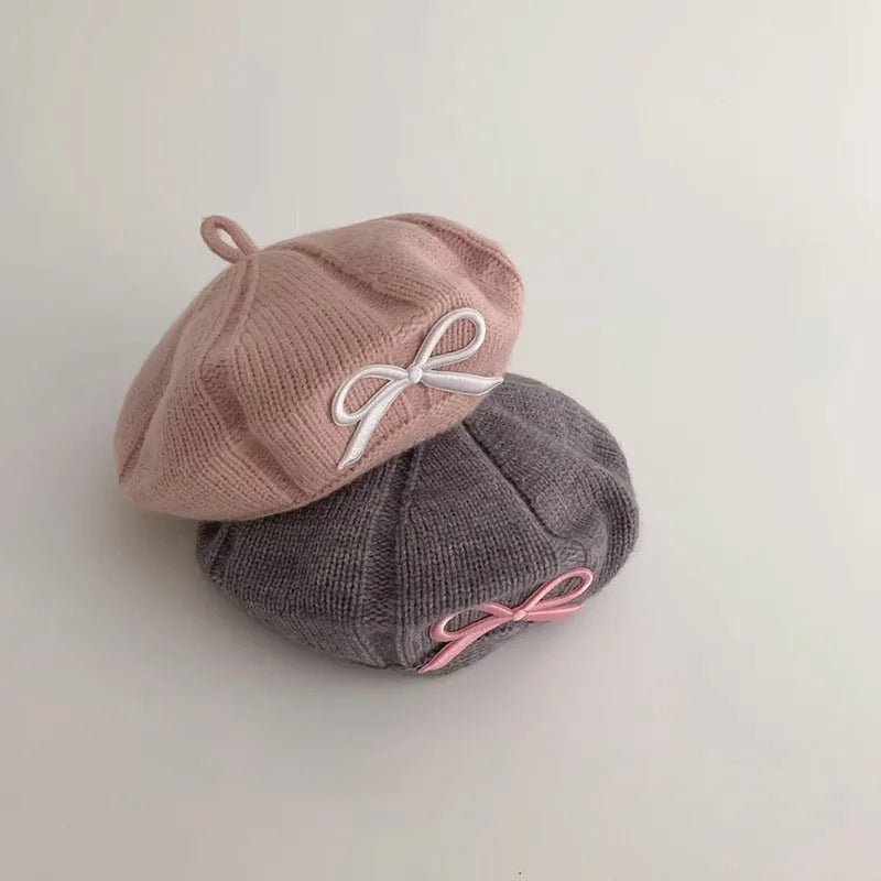 2025 New Embroidered Bow Beret Hat Versatile Trendy Beret Hat for Children Hat