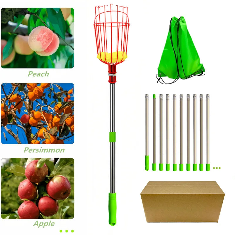 Detachable Stainless Steel Rod Fruit Picker High-Altitude Safe Picking Garden Tools