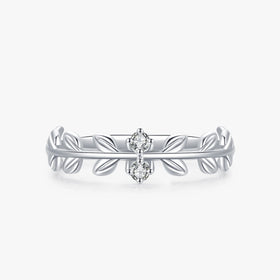Ailmay 100% Genuine 925 Sterling Silver Fashion Clear Zircon Lucky Tree Leaf Finger Ring for Women Anniversary Jewelry Gift