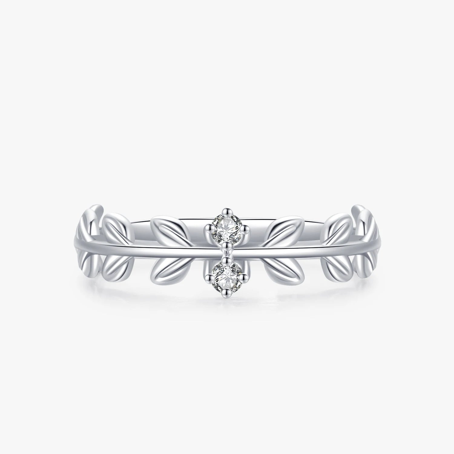 Ailmay 100% Genuine 925 Sterling Silver Fashion Clear Zircon Lucky Tree Leaf Finger Ring for Women Anniversary Jewelry Gift