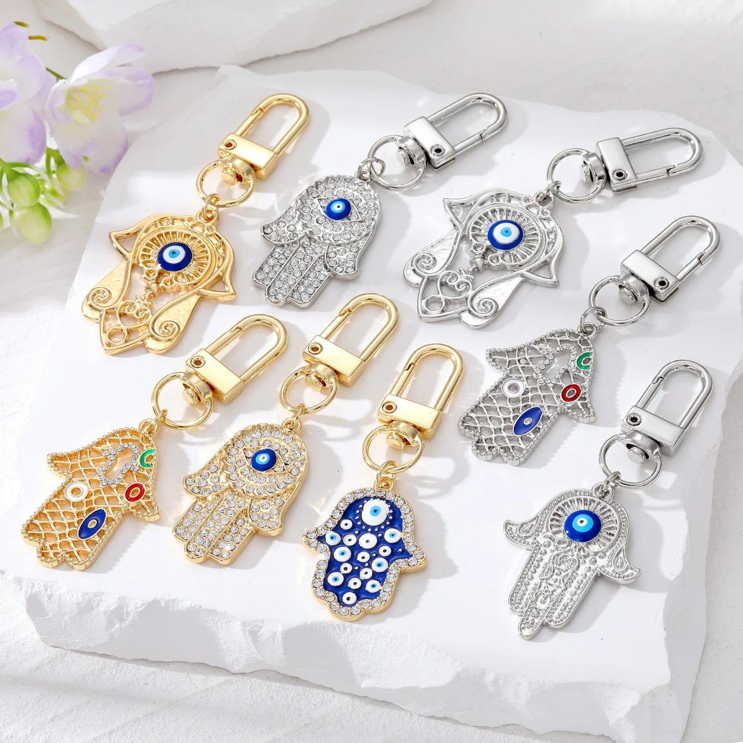 Hamsa Hand Zinc Alloy Cartoon Keychain Evil Eye Enamel Charm Lucky Earphone Case Bag Carabiner Accessories