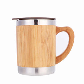 High Quality Eco-Friendly 350ml Bamboo Wood Stainless Steel Vacuum Flask Thermal Coffee or Tea Mug Cup with Handle