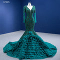Rsm67425 BrideNew Elegant Heavy Handmade Beaded Fishtail Long-Sleeved Green Evening Dress