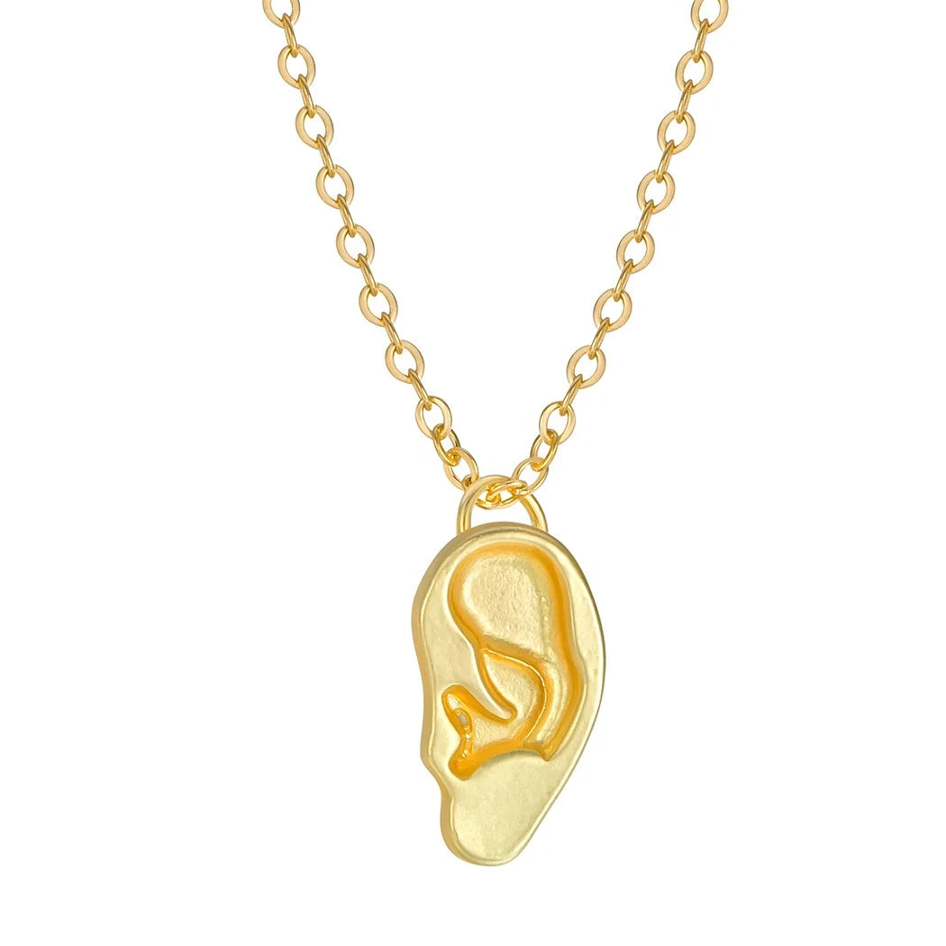 New Fashion Gold Filled Unique Dainty Jewelry Ear Shape Charm Pendant Necklace for Woman