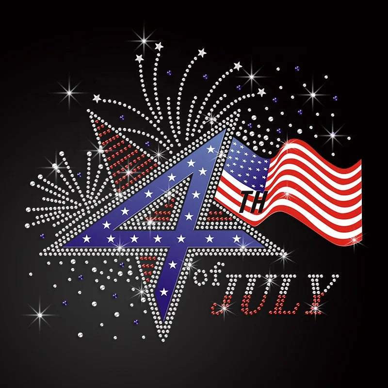 Bling American Star & Flag Rhinestone Iron on Decals Prints for Shirts