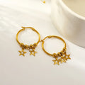 Hot Sale 18K Gold Plated Round Star Charm Drop Ear 316L Stainless Steel Large Hoop Earrings Jewelry Women for Party