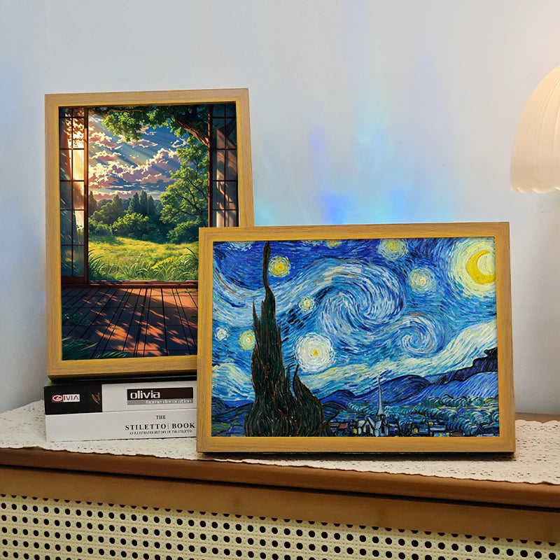 Creative Indoor Lighting UV Printed Wooden Photo Frame Warm Home Decoration