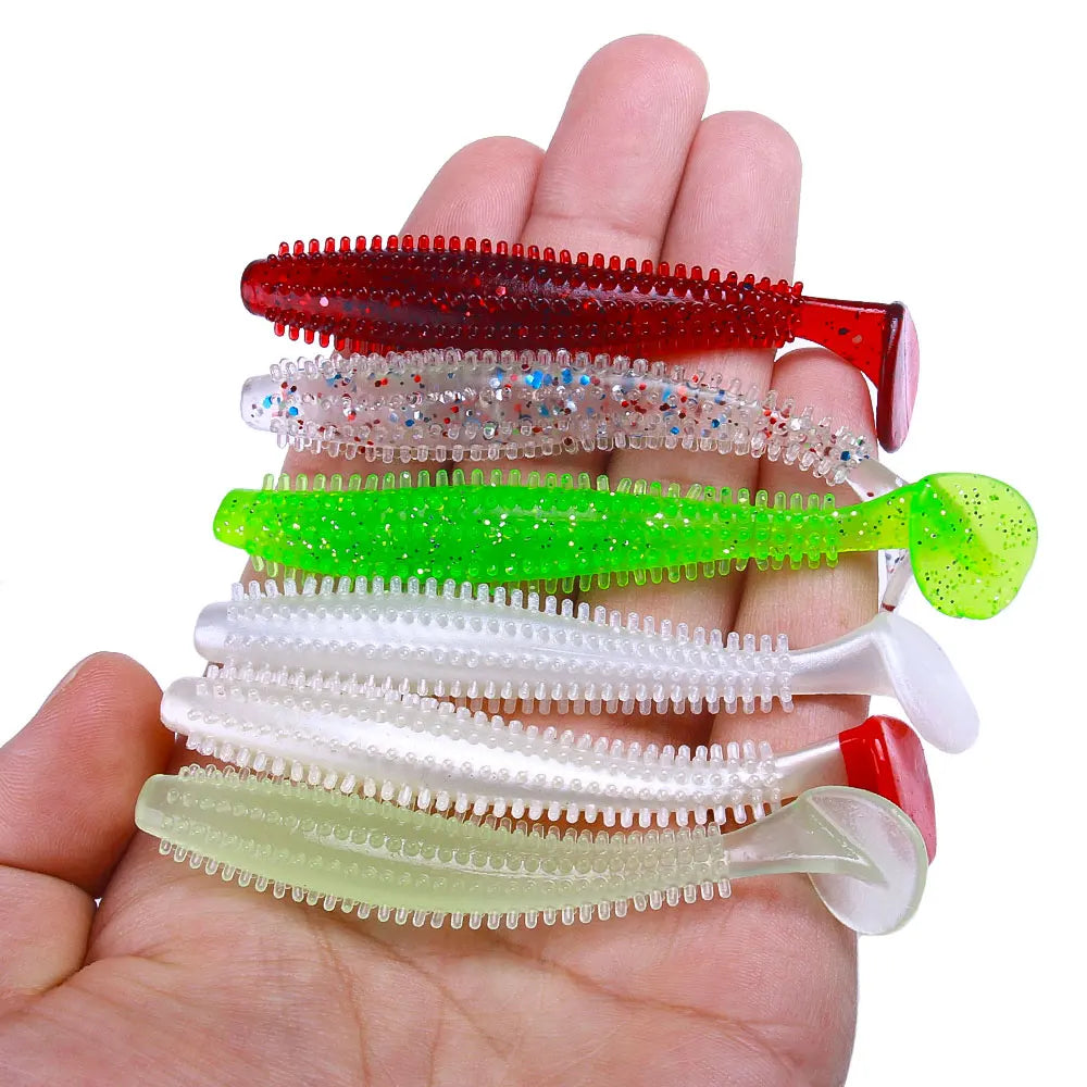 6PCS/BAG 9.2CM Artificial Soft Plastic Worm Bait T Tail Soft Fishing Lures Soft Plastics Fishing