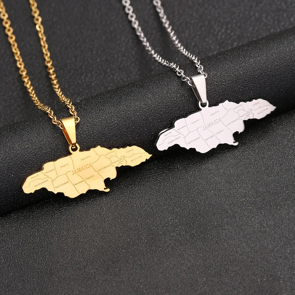 Fashion Jewelry 18K Gold Plated Stainless Steel Country Map Necklace Jamaica Map Pendant Necklace (KSS521)