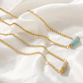 Geometric Irregular Natural Stone Pendant Necklace New Stainless Steel Vacuum PVD Gold Waterproof Couples Jewelry