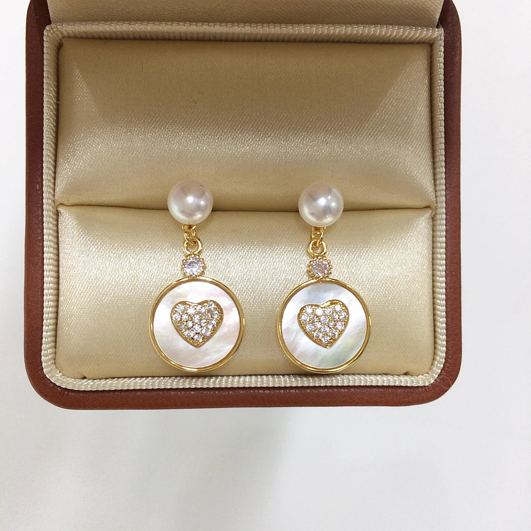 Wholesale Natural Sea Shells Love Style Freshwater Pearl Earring for Women Jewelry