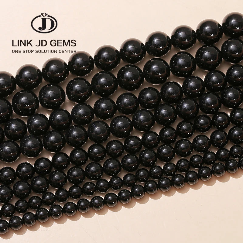 JD Wholesale 4/6/8/10/12/14/16mm Pick Size 7A Natural Black Agate Onyx Beads Round Smooth Loose Spacer Beads for Jewelry Making