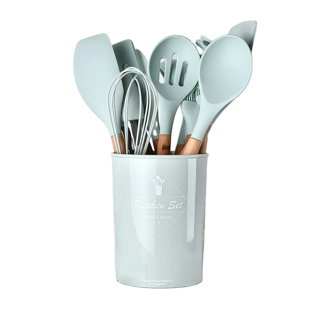 Top Sells Silicone Kitchen Cooking Tools 11pcs Kitchen Utensil Set With Wood Handle