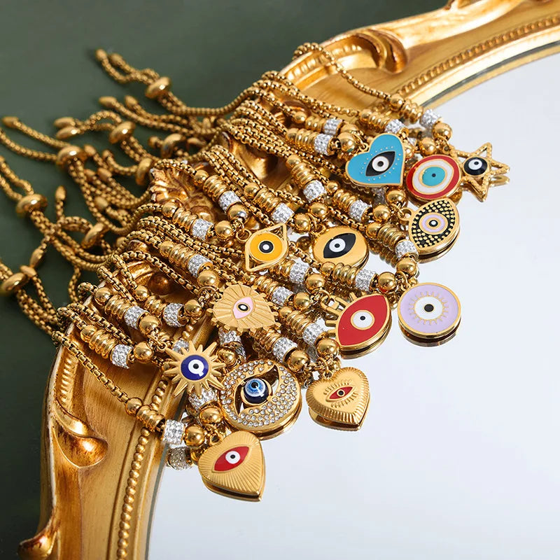 New Trend Fashion Various Styles Adjustable Stainless Steel Diamond Evil Eye Bracelet