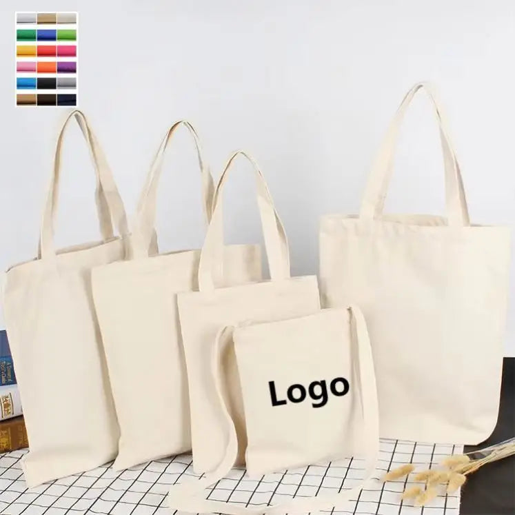 Custom Print Cotton Canvas Tote Bag with Letter Pattern Blank and Logo Options Customizable Sizes