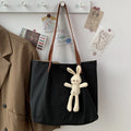 Waterproof Solid Color Women's Shoulder Bags Simple Portable Ladies Shopping Bag Handbag Commute Female Tote with Pendant