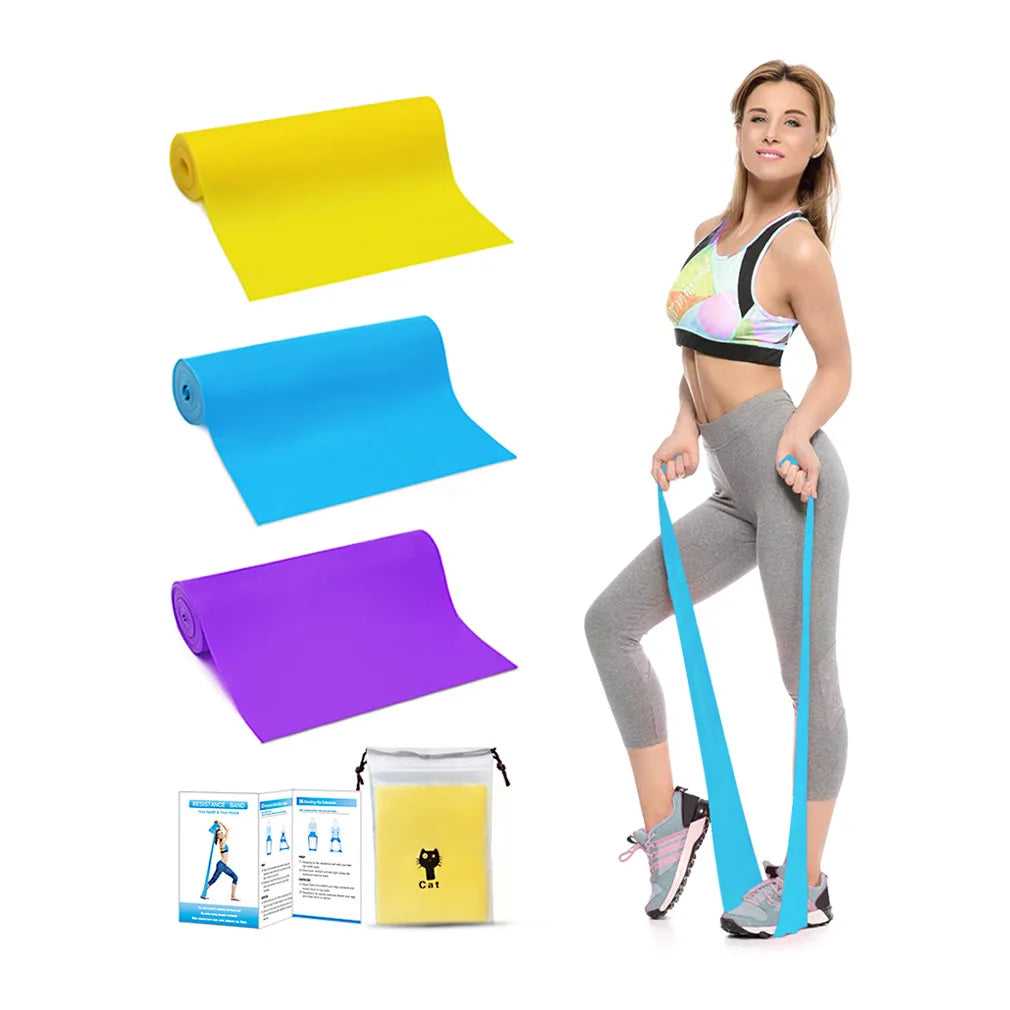 1500mm Long Yellow Blue Purple Pilates Yoga Band Long Exercise Wholesale Elastic Treatment Bands TPE Workout Resistance Band