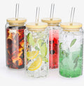 Clear Water Cold Boba Coffee Drinking Frosted Beer Can Cup Glass Tumbler with Bamboo Lid and Straw