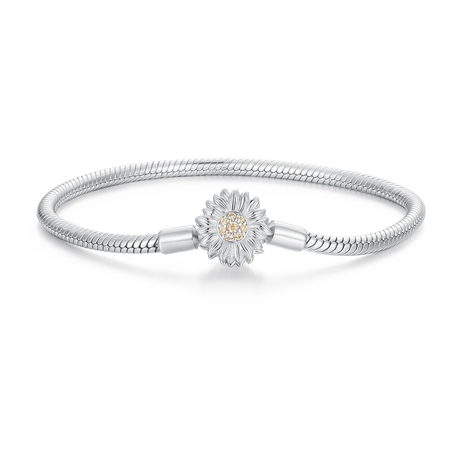 Fashion 925 Sterling Silver Sunflower Basic Bracelet Snake Chain Bracelet for Women DIY Pave Setting CZ Fine Jewelry BSB123