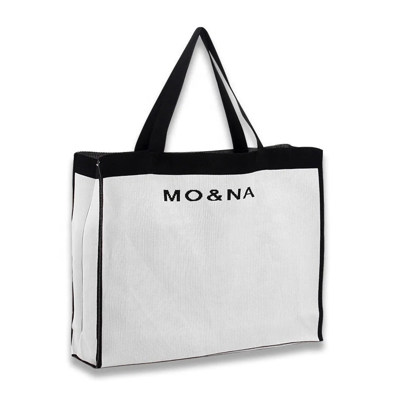 Wholesale Custom Logo Large Capacity Tote Bags Daily Use Knitted Crochet Polyester Beach Travel Shopping Bags for Women