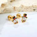 Christmas Gift Enamel Earrings Fashion 316L Stainless Steel Jewelry Custom Cute Snowman Mini Screw Stud Earrings for Women Girls