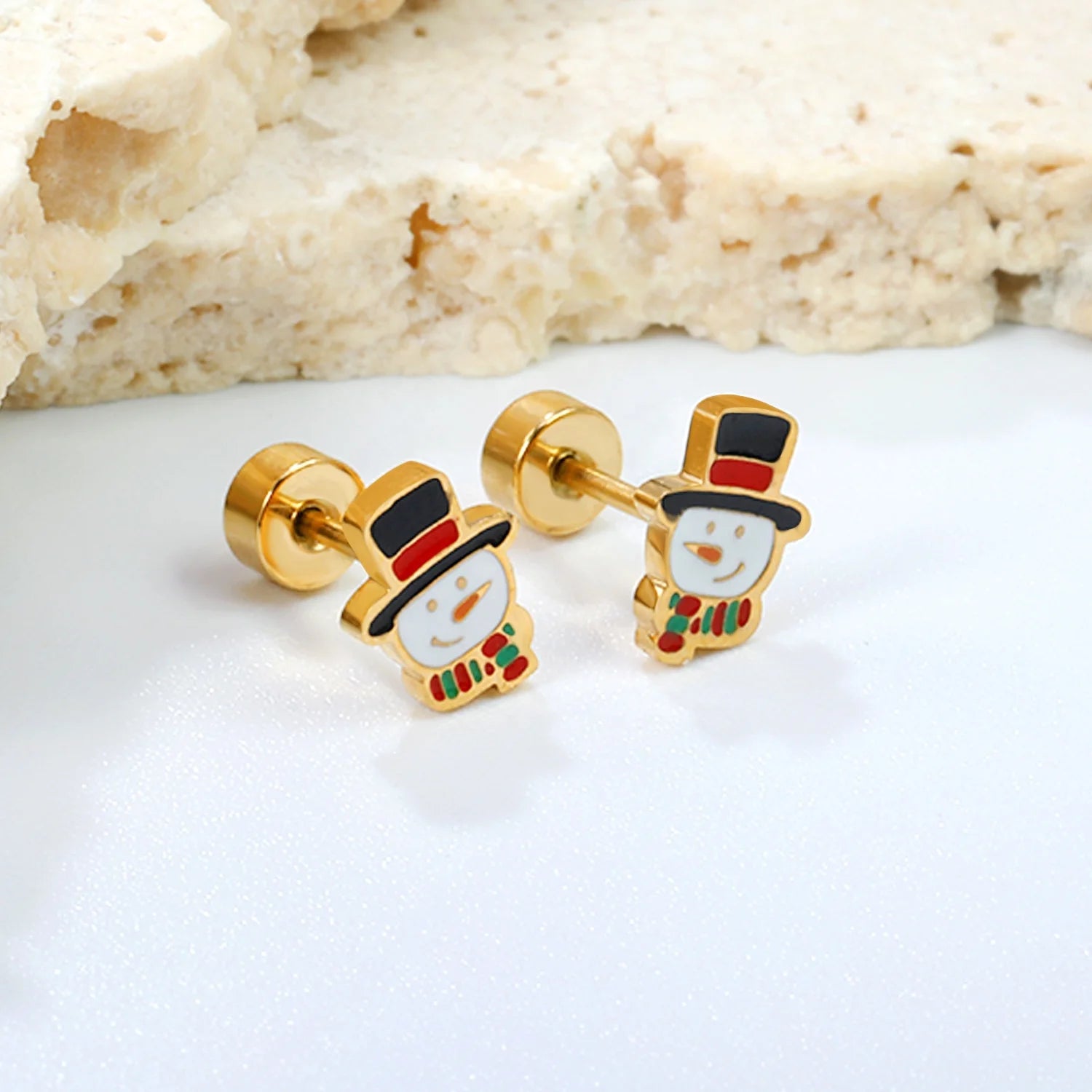 Christmas Gift Enamel Earrings Fashion 316L Stainless Steel Jewelry Custom Cute Snowman Mini Screw Stud Earrings for Women Girls