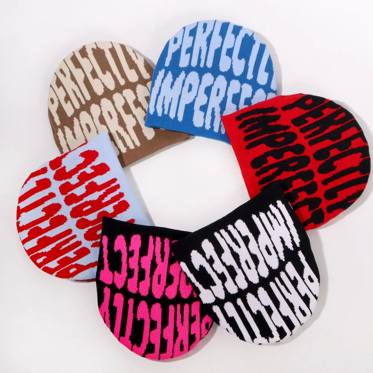 Custom All-Over Print Jacquard Letters Winter Beanie 3D Embroidery Big Logo Cuffless Design Unisex 100% Acrylic Adult Size