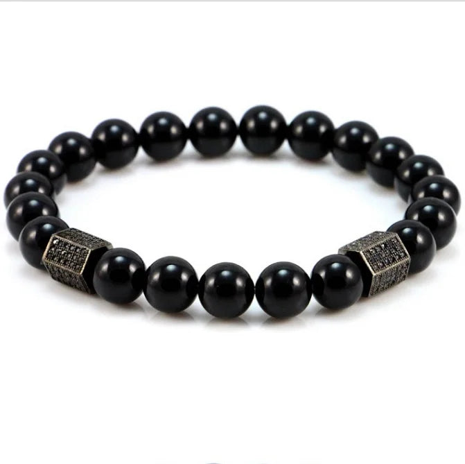 Hot Sale Men's Natural Black Onyx Stone Bangle Fashion Charm Bracelet Jewelry