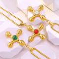 Merryshine Double-Sided Cross Pendant Necklace Vintage Fashion Gemstone Titanium Steel Classic Style for Children
